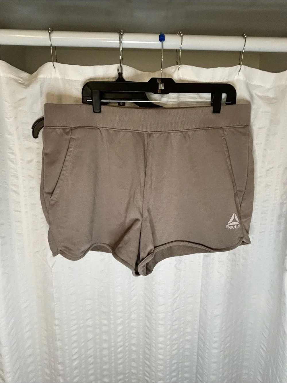 Reebok Women's Taupe Athletic Shorts with Logo